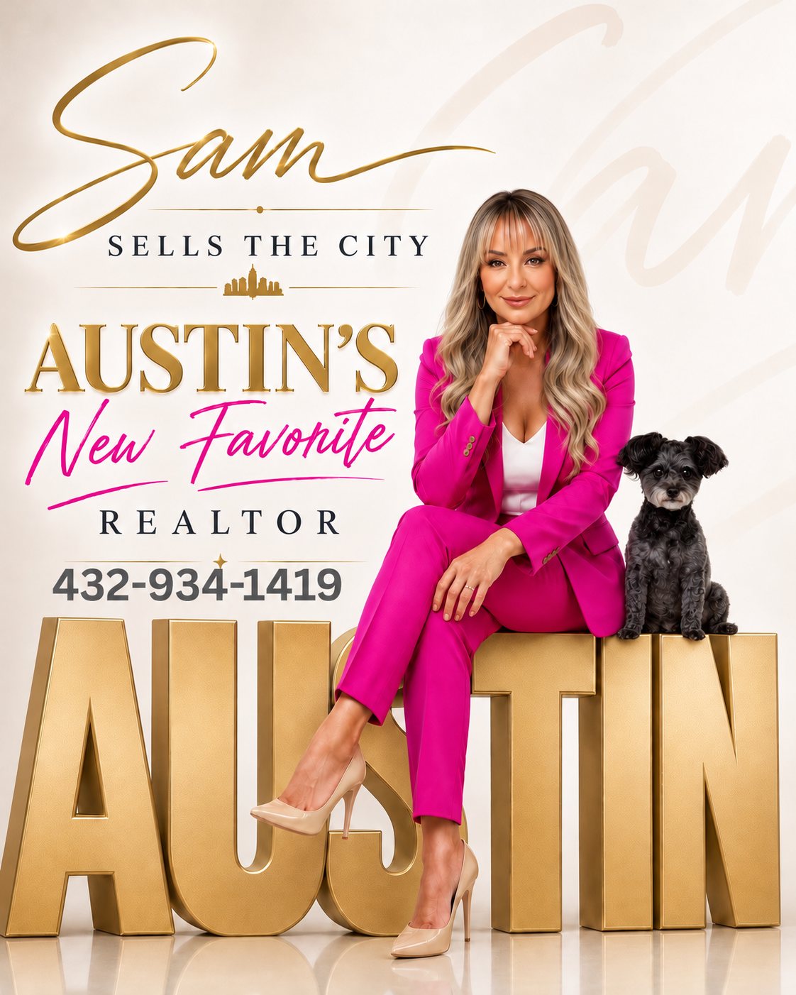 Sam Hill with her dog Lulu, Austin's Favorite Realtor, Sam Sells the City